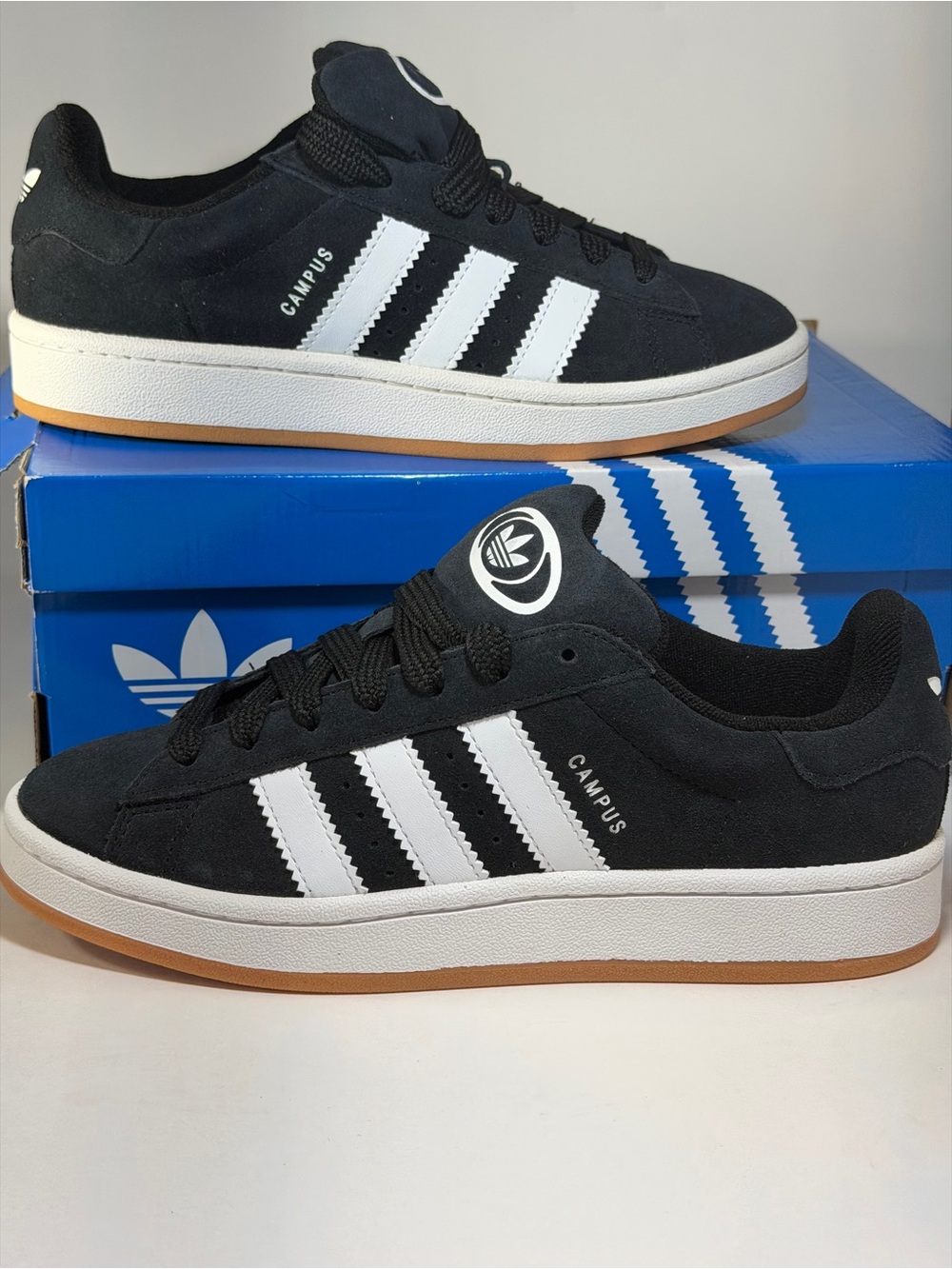 adidas Campus Men's Black Suede Sneakers with White 3-Stripes